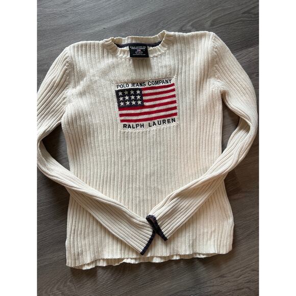Ralph Lauren Sweaters - Vintage Ralph Lauren size small American flag ribbed sweater